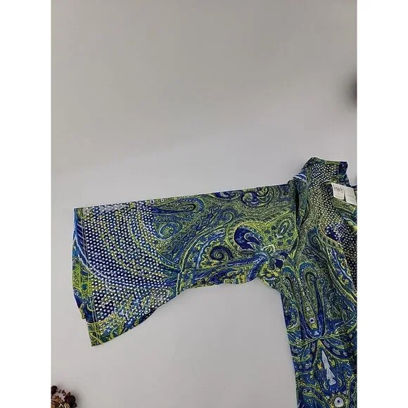 INC International Concepts Womenβs Tunic Top Blue Green Paisley Print Embellish - Picture 6 of 10